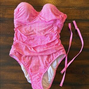 Women’s Strapless Lily Pulitzer One-Piece Pink Gingham Swimsuit
